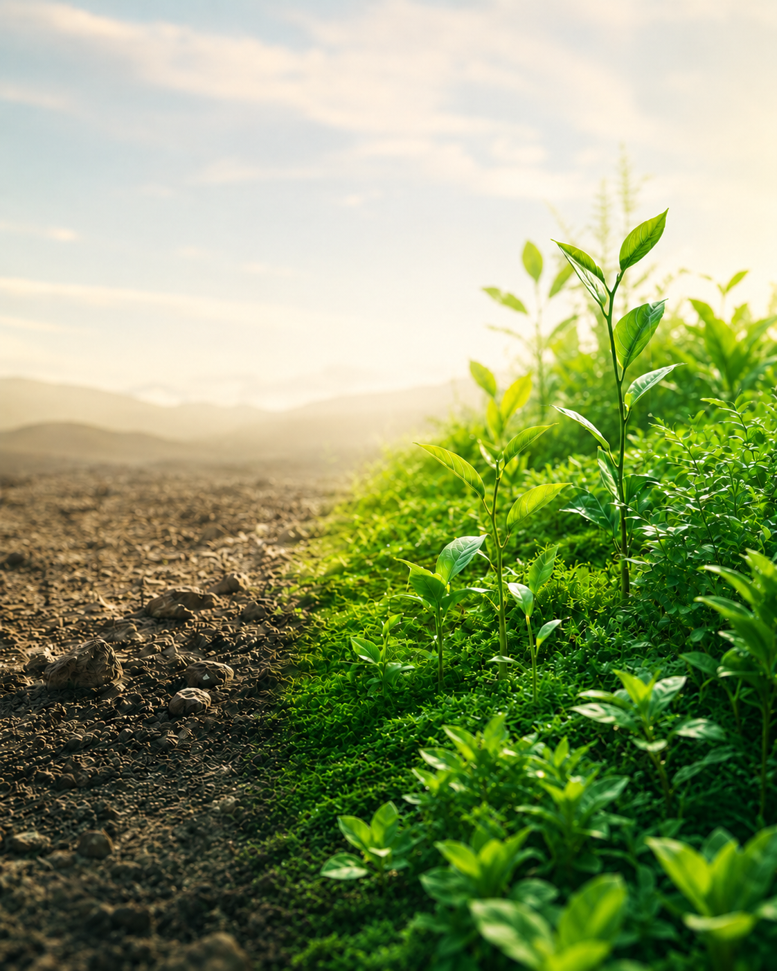 New green growth emerging from barren soil — the green-up phenomenon